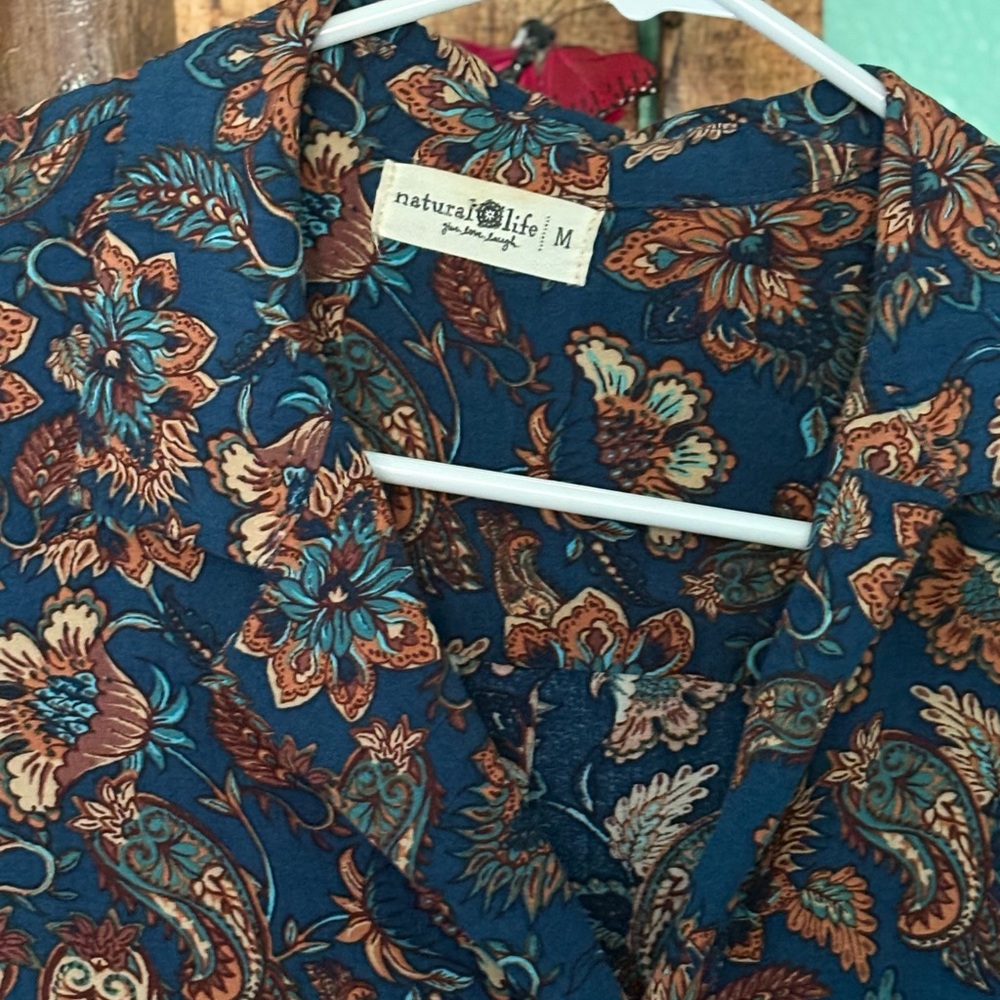 Natural Life Blue and Brown Floral Top